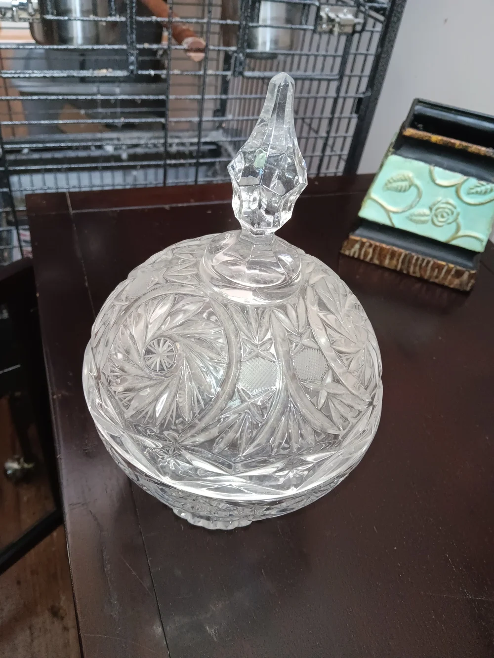 Unk Clear Cut Glass Covered Candy Dish